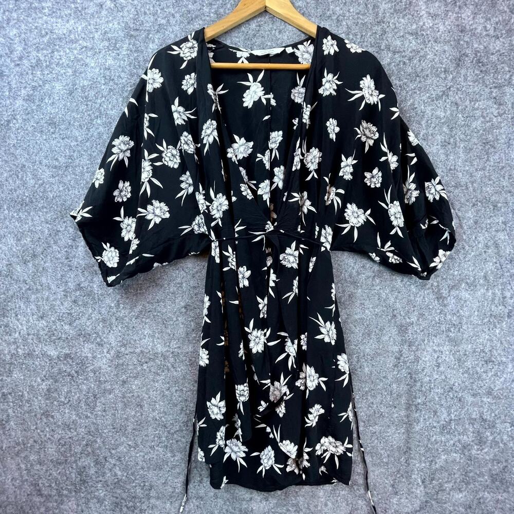 & Other Stories Stockholm Atelier Kimono Dress Women's 4 Black Floral Open Front